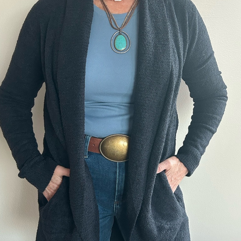 Barefoot Dreams Black Cozy Open Cardigan Medium